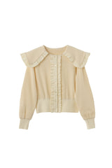 sailor color frill rib cardigan