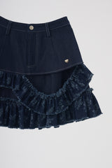 damage frill denim mini skirt