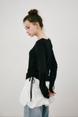 drawstring sheer long sleeve tops