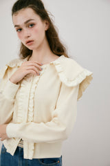 sailor color frill rib cardigan