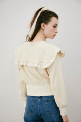 sailor color frill rib cardigan