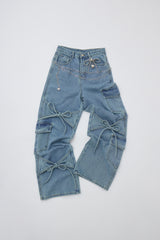 many ribbon cargo denim