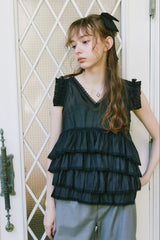 sheer frill tiered blouse