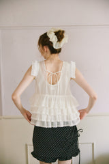 sheer frill tiered blouse