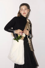 fur big ribbon tote bag