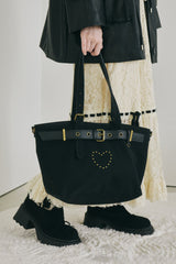 heart × belt suede shoulder bag