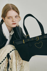 heart × belt suede shoulder bag