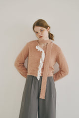 lace frill shaggy knit cardigan