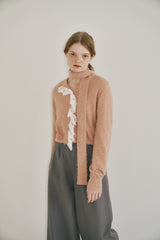 lace frill shaggy knit cardigan