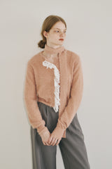 lace frill shaggy knit cardigan