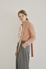 lace frill shaggy knit cardigan