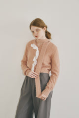 lace frill shaggy knit cardigan