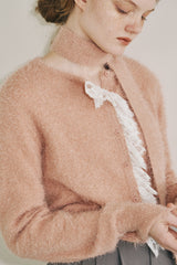 lace frill shaggy knit cardigan
