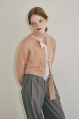 lace frill shaggy knit cardigan