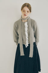 lace frill shaggy knit cardigan