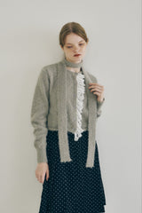 lace frill shaggy knit cardigan