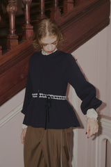 velours ribbon peplum cardigan