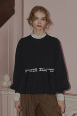 velours ribbon peplum cardigan