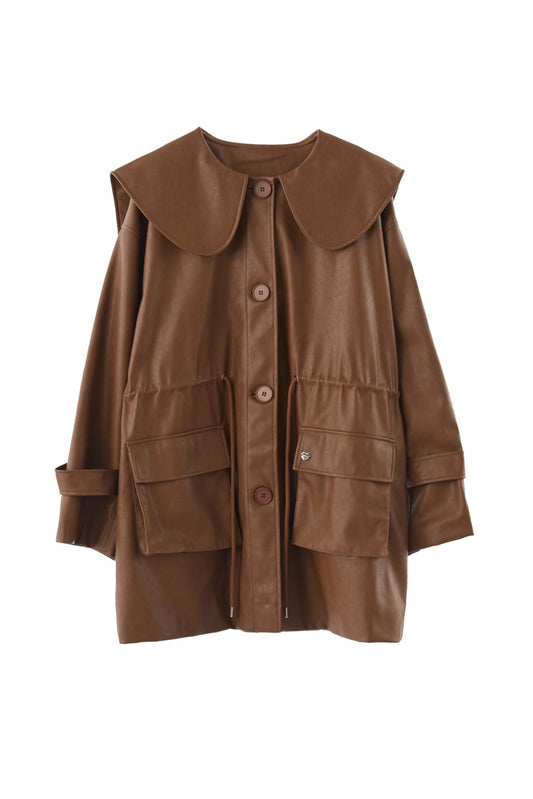 big collar vegan leather jacket