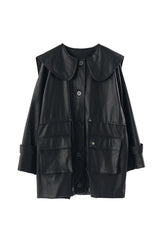 big collar vegan leather jacket