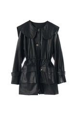 big collar vegan leather jacket