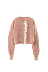 lace frill shaggy knit cardigan