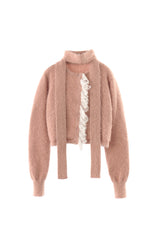 lace frill shaggy knit cardigan