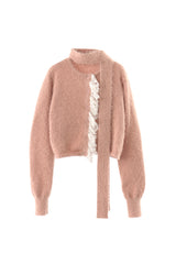 lace frill shaggy knit cardigan