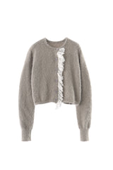 lace frill shaggy knit cardigan