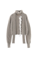 lace frill shaggy knit cardigan