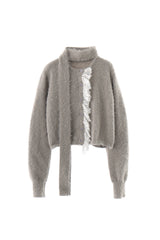 lace frill shaggy knit cardigan