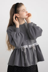 velours ribbon peplum cardigan