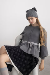 velours ribbon peplum cardigan