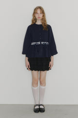 velours ribbon peplum cardigan