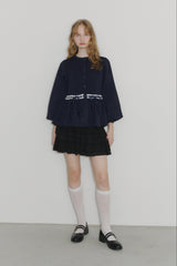 velours ribbon peplum cardigan