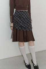 drawstring check pleats skirt