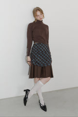 drawstring check pleats skirt