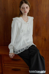 lace collar vintage satin blouse