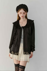 lace collar vintage satin blouse
