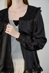 lace collar vintage satin blouse