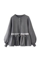 velours ribbon peplum cardigan