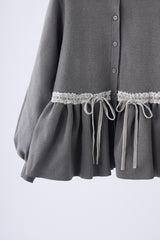 velours ribbon peplum cardigan