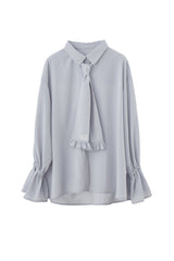 volume sleeve frill tie blouse
