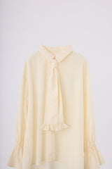 volume sleeve frill tie blouse