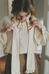 volume sleeve frill tie blouse