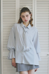 volume sleeve frill tie blouse