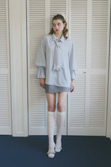 volume sleeve frill tie blouse