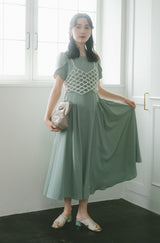 pearl bustier × tulip sleeve dress