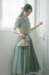 pearl bustier × tulip sleeve dress