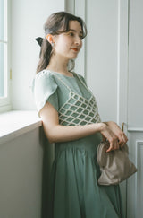 pearl bustier × tulip sleeve dress